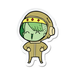 sticker of a happy cartoon space girl