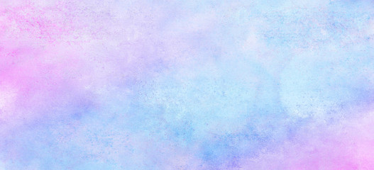 Grungy ink colors wet effect canvas aquarelle background. Fantasy smooth pastel light pink, purple and blue shades watercolor paper textured illustration for creative design, vintage card, templates