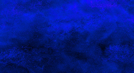 Abstract sapphire night sky textured water color paint illustration. Cosmic neon deep dark blue...