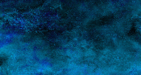 Abstract sapphire night sky textured water color paint illustration. Cosmic neon deep dark blue watercolor background. Paper texture aquarelle ink painted black canvas for modern creative design