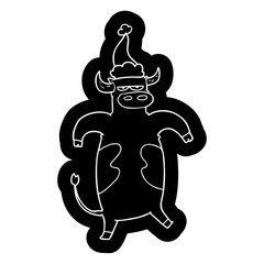 cartoon icon of a bull wearing santa hat
