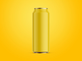 Aluminum can mockup on yellow background. 500 ml aluminum soda can mock up.