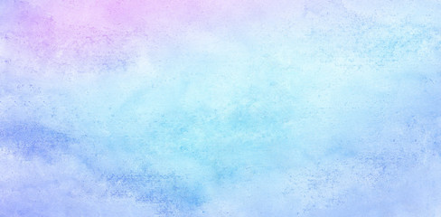 Grungy ink colors wet effect canvas aquarelle background. Fantasy smooth pastel light pink, purple and blue shades watercolor paper textured illustration for creative design, vintage card, templates