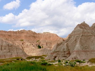 Medium close up of rock formations at the Badlands National Park, a must-visit natural attraction in South Dakota. 