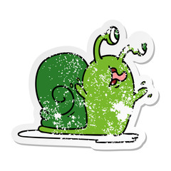 distressed sticker cartoon of a slimy snail