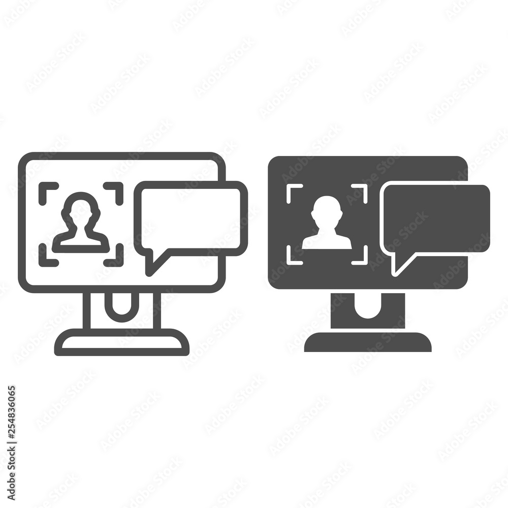 Poster user on computer monitor line and glyph icon. authorization vector illustration isolated on white. d