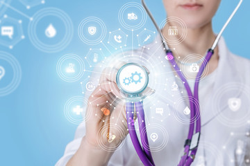 A doctor with a medical service update compound system.