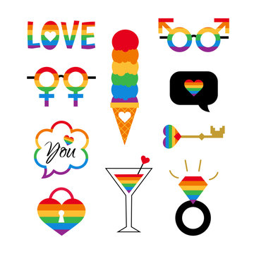 Vector pride symbols set gay LGBT party