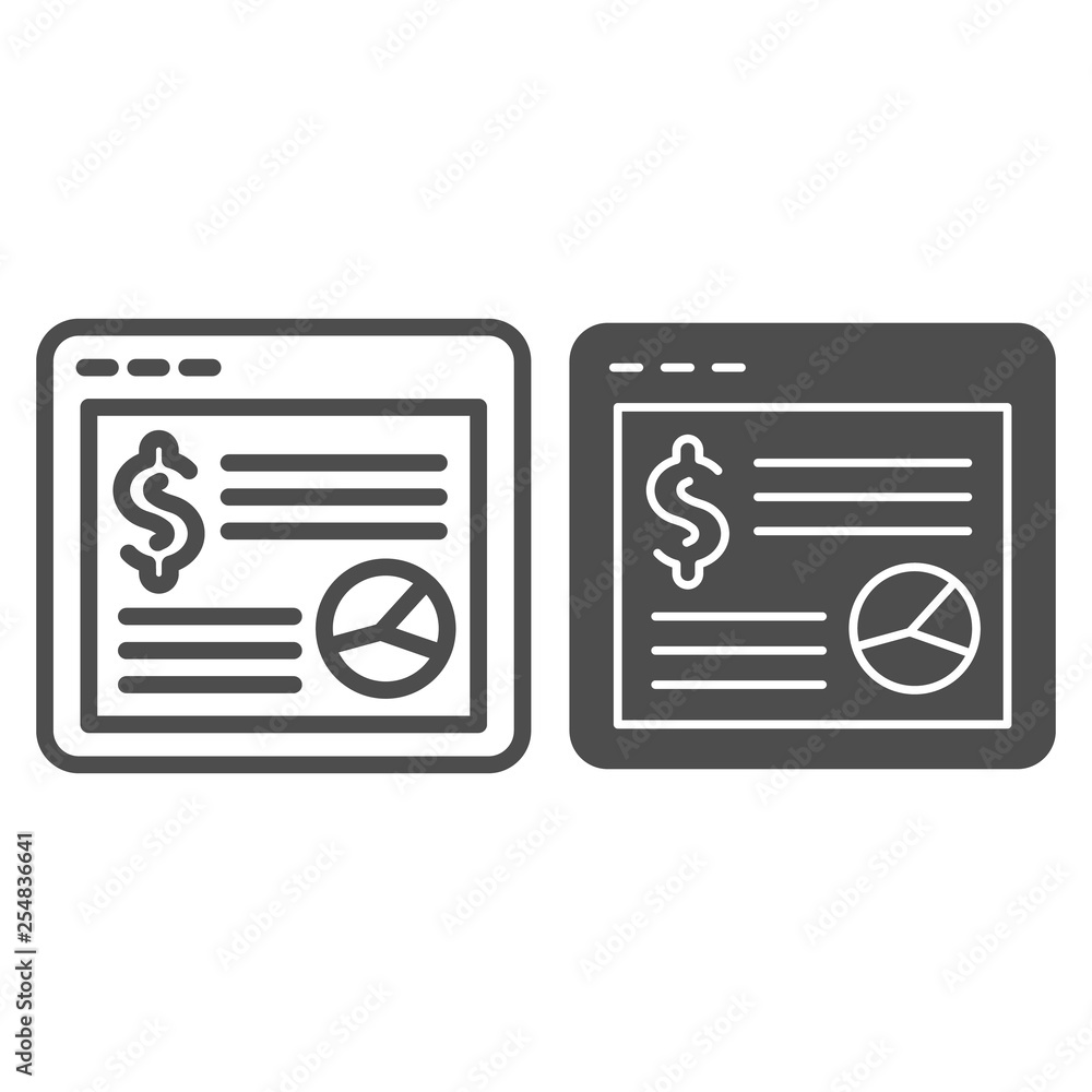 Poster web page with dollar line and glyph icon. web money vector illustration isolated on white. browser o