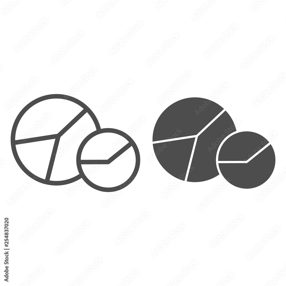 Poster Pie chart line and glyph icon. Circle graph vector illustration isolated on white. Diagram outline style design, designed for web and app. Eps 10.