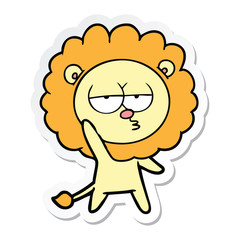 sticker of a cartoon bored lion waving