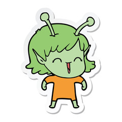 sticker of a cartoon alien girl laughing