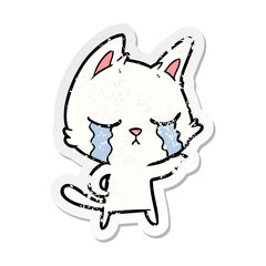 distressed sticker of a crying cartoon cat