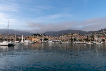 Fototapeta na wymiar Sanremo from the sea, Italian Riviera