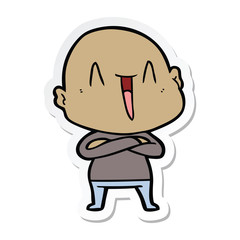sticker of a happy cartoon bald man