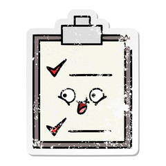 distressed sticker of a cute cartoon check list