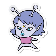 sticker of a pretty cartoon alien girl