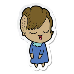 sticker of a happy cartoon girl
