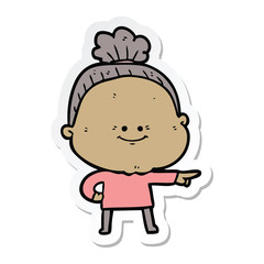 sticker of a cartoon happy old woman