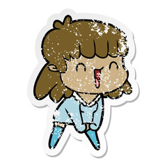 distressed sticker of a cartoon woman