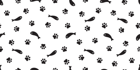 cat paw seamless pattern fish vector dog footprint salmon repeat scarf isolated cartoon illustration tile background repeat wallpaper