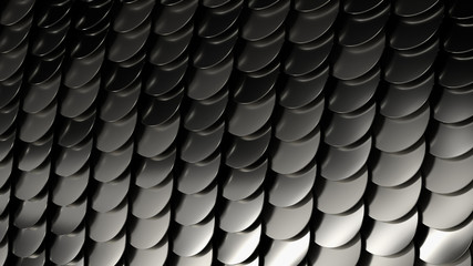 Obraz premium 3d render metal background. Complex bended surface covered with a lot of reflective circles shapes.....