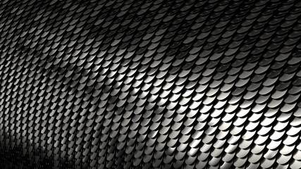 3d render metal background. Complex bended surface covered with a lot of reflective circles shapes..... - obrazy, fototapety, plakaty