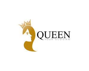golden beauty queen with crown template logo vector illsutration design 