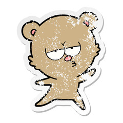 distressed sticker of a bored bear cartoon