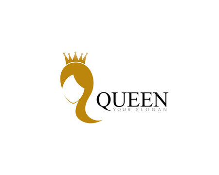 golden beauty queen with crown template logo vector illsutration design 