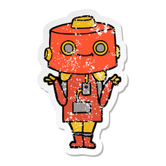 distressed sticker of a cartoon robot