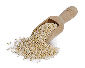 Healthy white quinoa seeds isolated on white background, Healthy food habits and concept of balanced diet