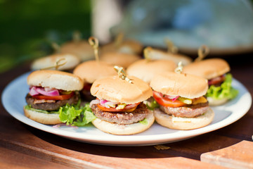 mini burgers at catering event
