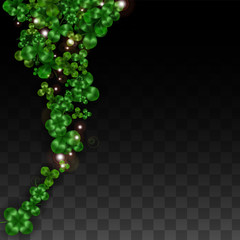 Vector Clover Leaf  Isolated on Transparent Background with Space for Text. St. Patrick's Day Illustration. Ireland's Lucky Shamrock Poster. Invintation for Concert in Pub. Top View. Success Symbols.