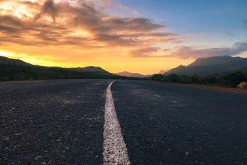Countryside Road, Scenic road highway over rural hills countryside on sunset at soth africa