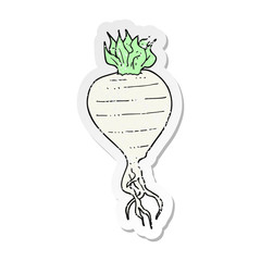 retro distressed sticker of a cartoon turnip