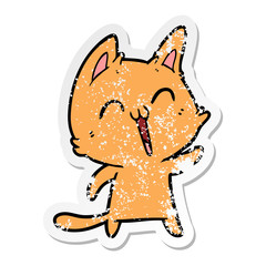 Obraz na płótnie Canvas distressed sticker of a happy cartoon cat meowing