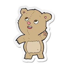 sticker of a cartoon cute waving teddy bear