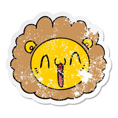 distressed sticker of a cartoon lion face
