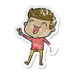 distressed sticker of a cartoon man laughing