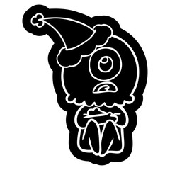 cartoon icon of a cyclops alien spaceman wearing santa hat