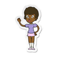 sticker of a cartoon pretty girl waving