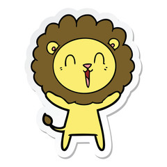 sticker of a laughing lion cartoon