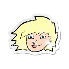 retro distressed sticker of a cartoon female face
