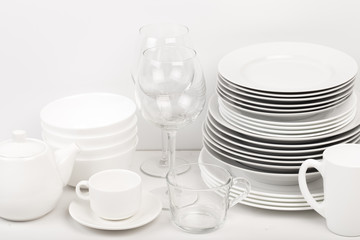 Set of white dishes . table wear
