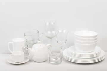 Set of white dishes . table wear