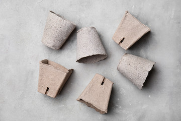 Pots for gardening on grey background