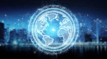 Globe network hologram with America Usa map 3D rendering