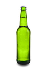 Bottle of fresh beer on white background