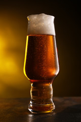 Glass of fresh beer on table